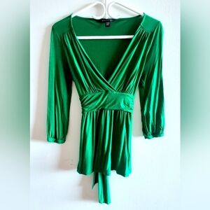 Kelly Green Tie-back Wrap Style Top
